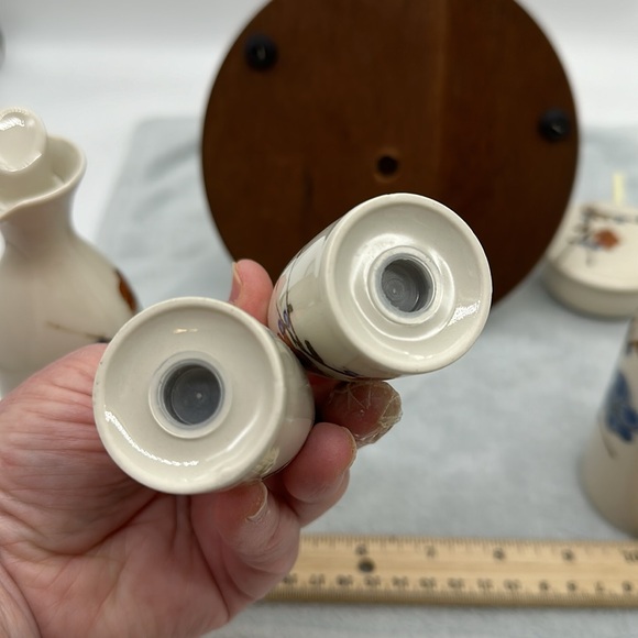 Vintage Cruet 6-Piece Set-Porcelain/Ceramic/Wood with Table Caddy - Picture 11 of 12